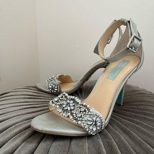 Betsy Johnson Silver Rhinestone Juno Heels